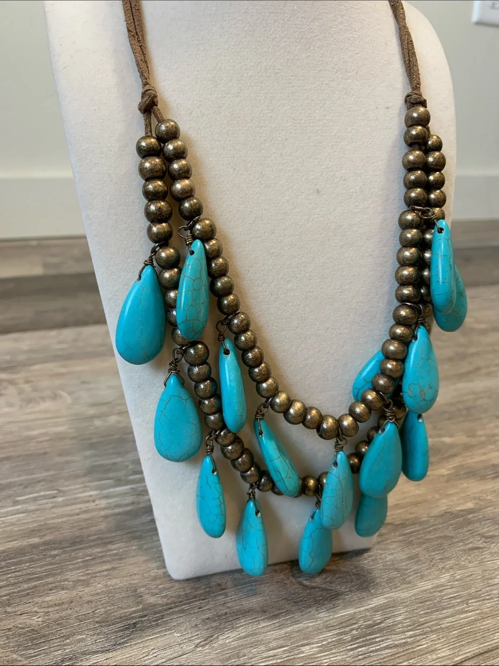 Faux Turquoise Teardrop Statement Necklace